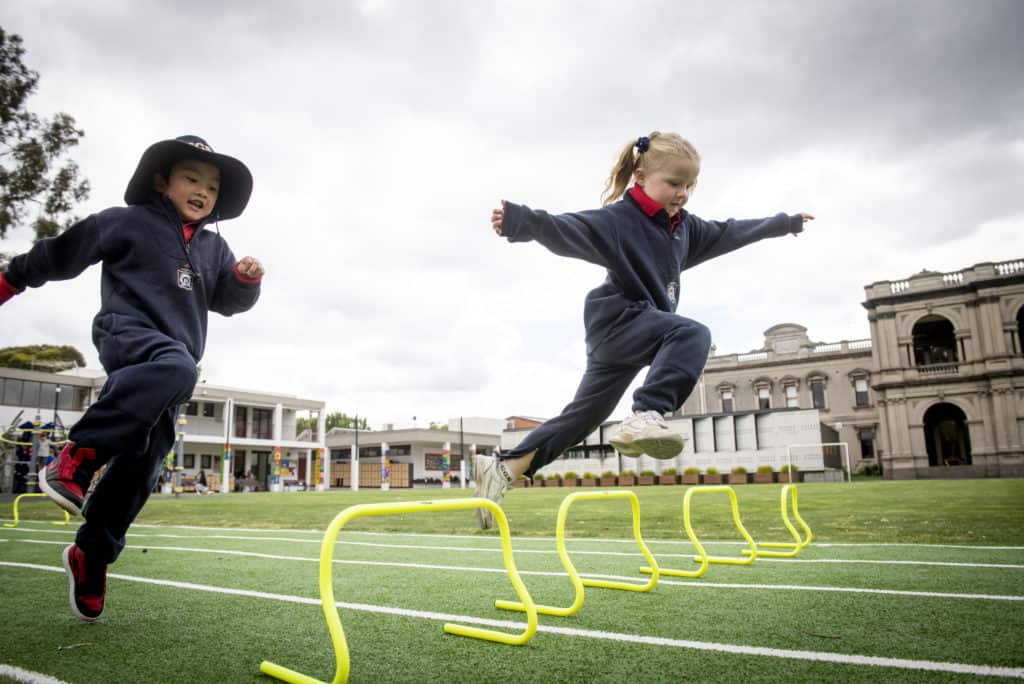 Junior School students doing hurdles at Malvern Campus
