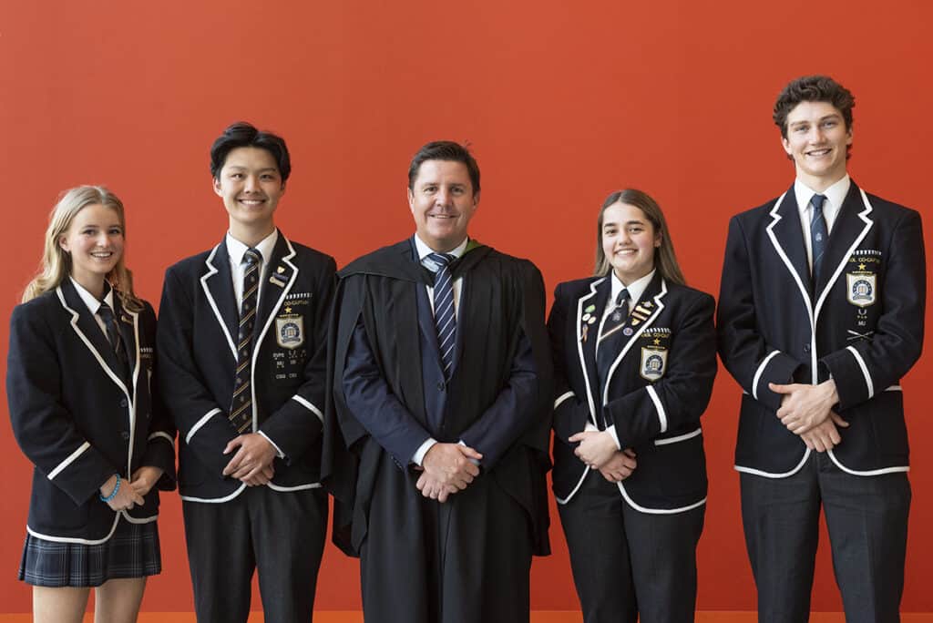 2021 School Co-Captains with Principal Ashleigh Martin