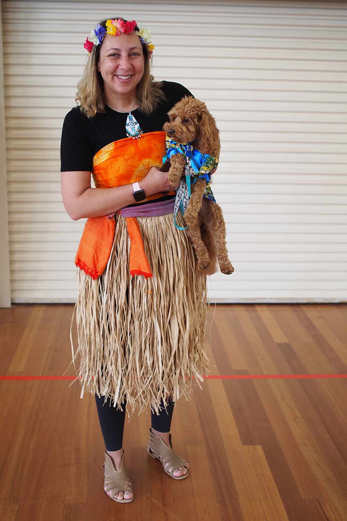 Head of Malvern Campus Simone Reilly holding her therapy dog Monty