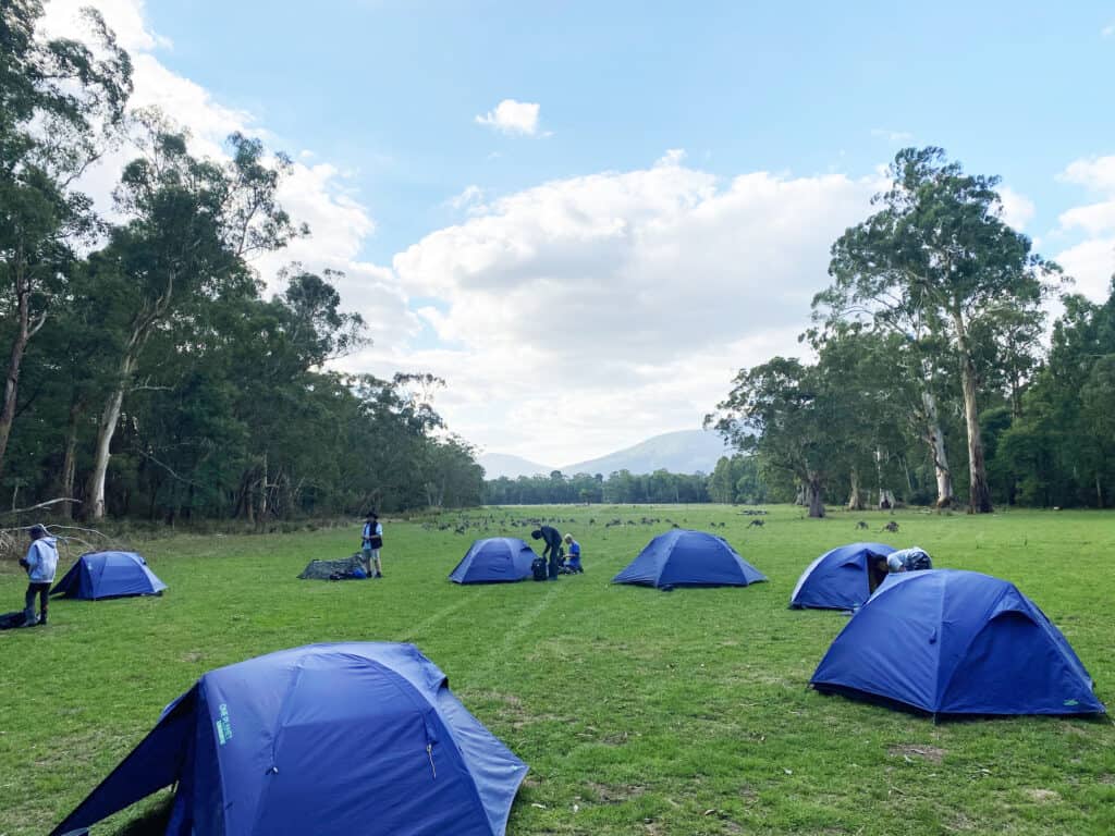 High school students camping at the Yarra Junction Campus