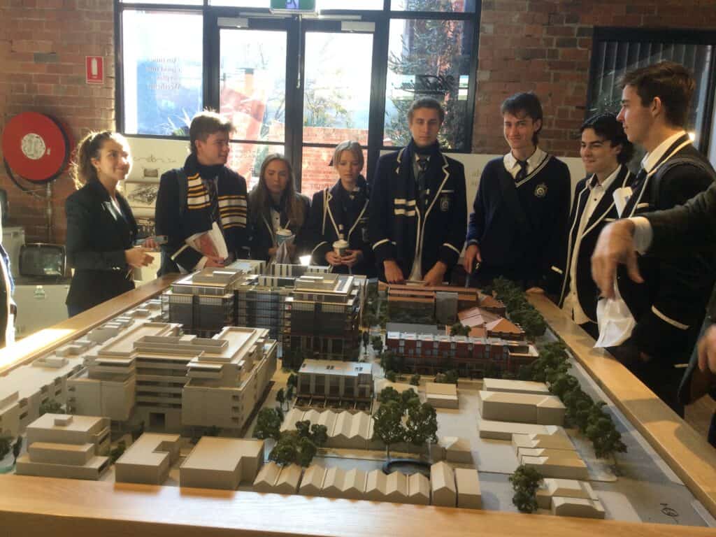 High school students participating in architecture class 