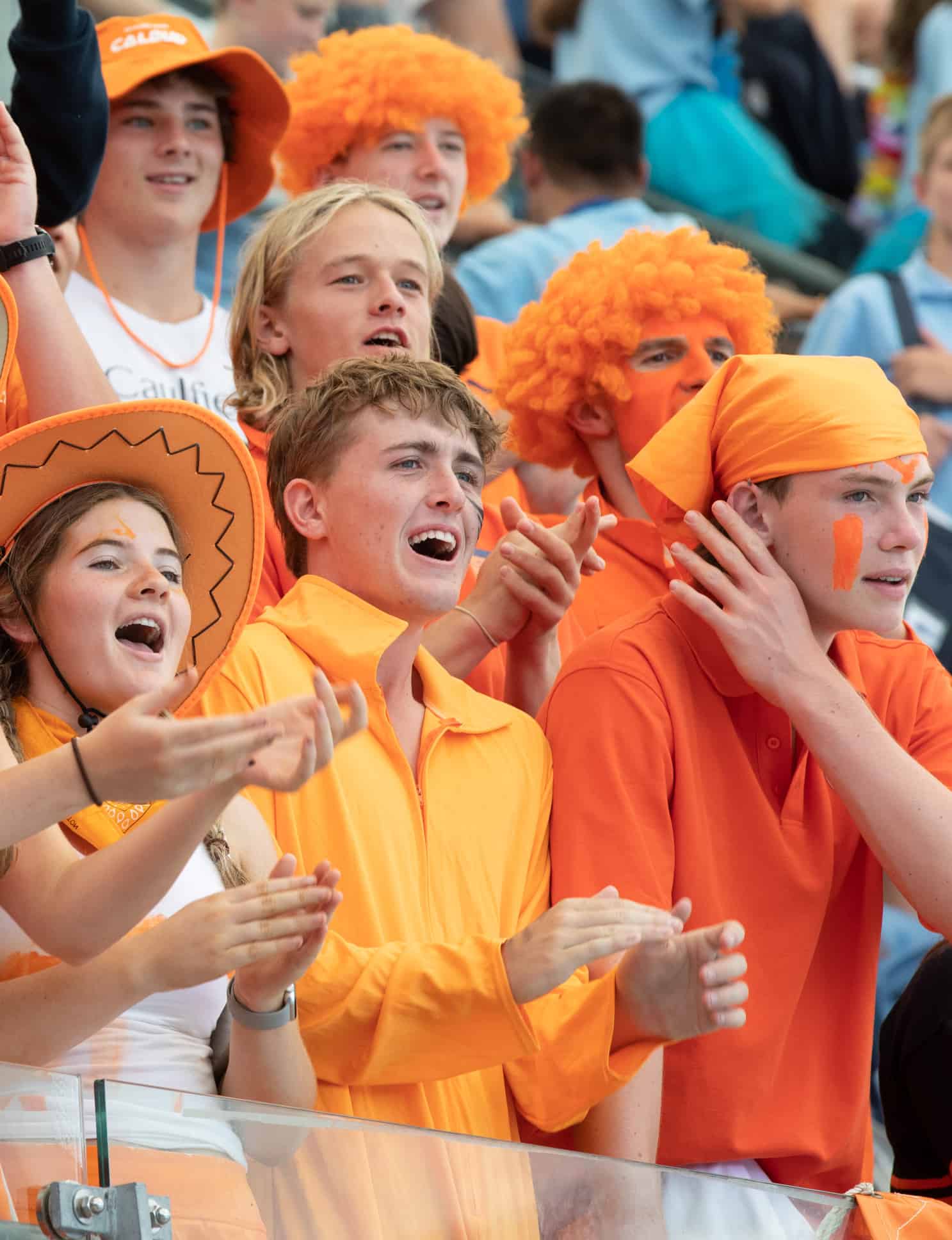 Boarding House Co-Captain Tom leads cheering at House Swimming